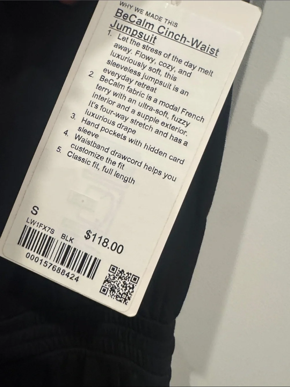 lululemon athletica Black BeCalm Sleeveless Cinch-Waist Jumpsuit Size S